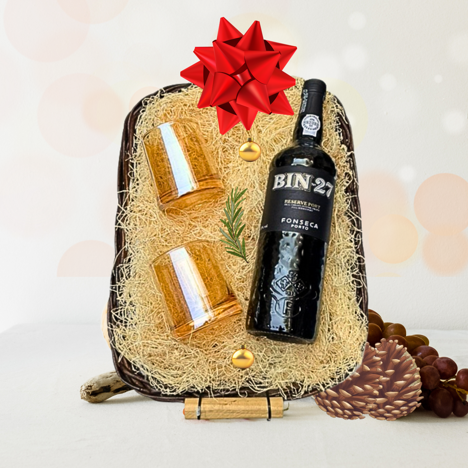 Atardecer de oporto y vasos