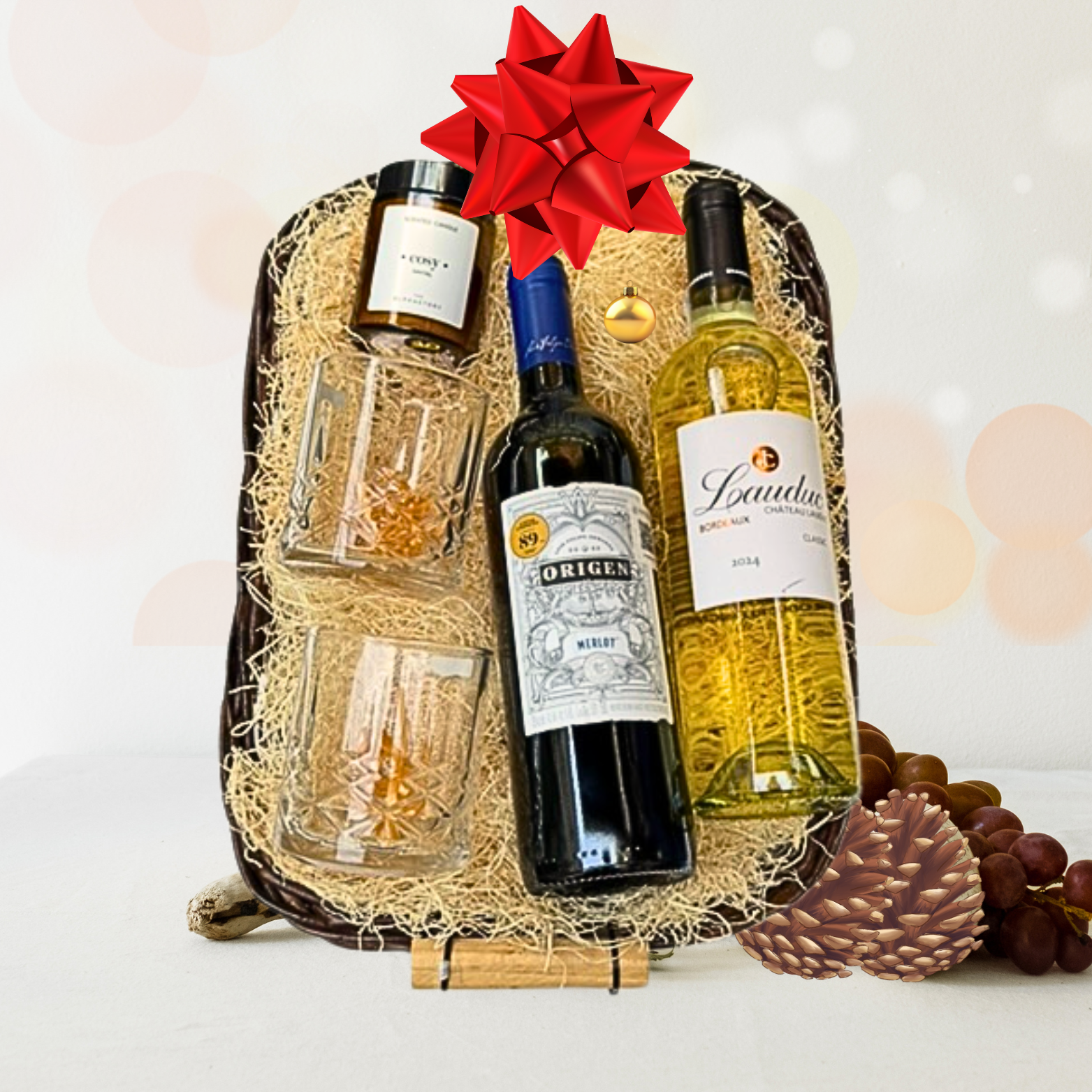 Degustación de grandes regiones con vasos de cristalería de lujo y vela aromática