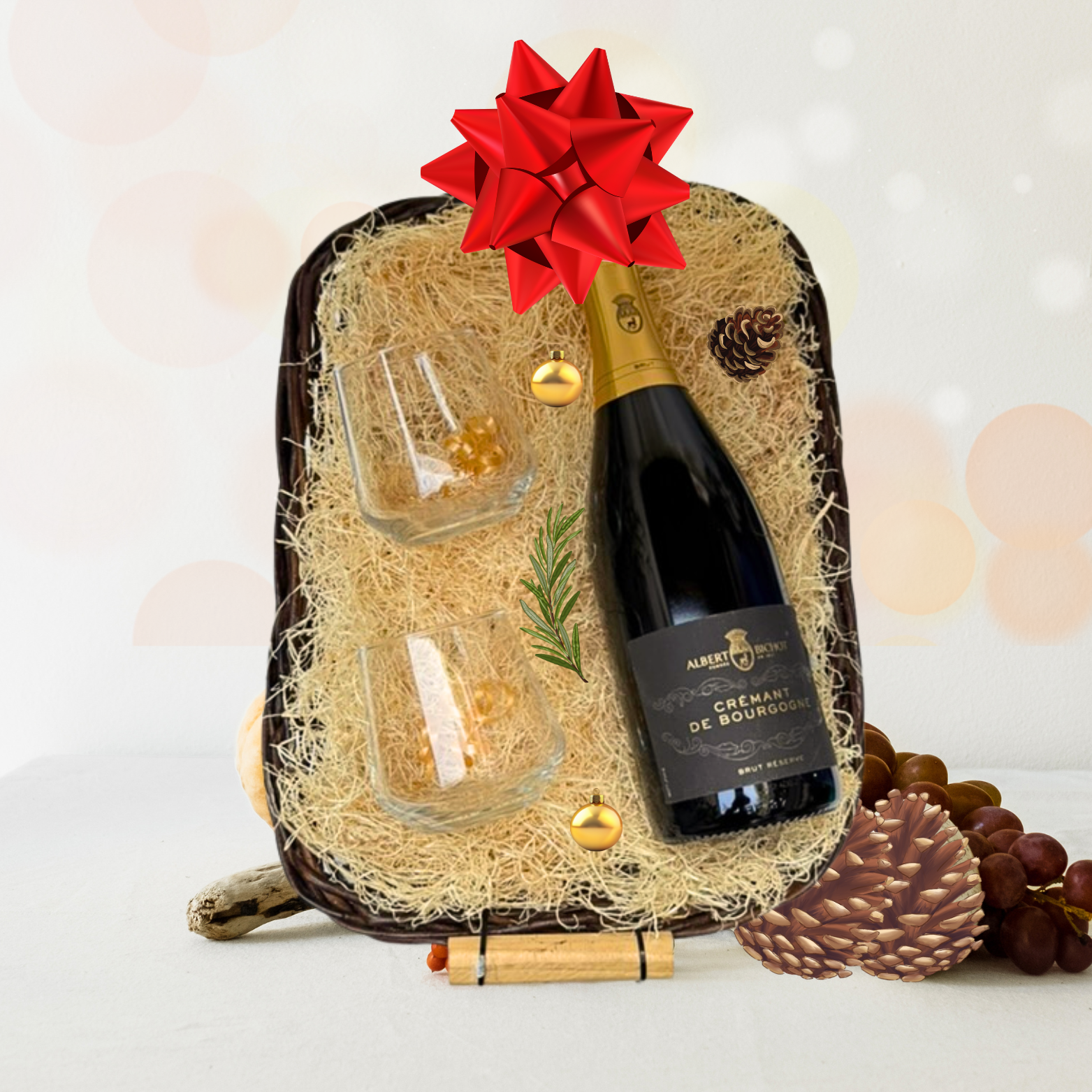 Velada de burbujas francesas con vasos finos